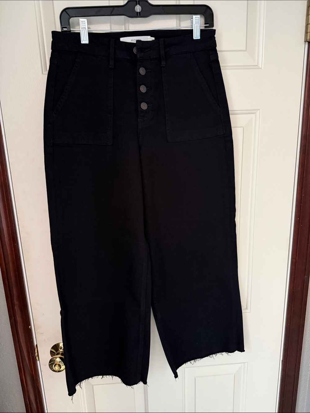 HIDDEN BLACK HIGH WAIST WIDE FRAY JEANS 27